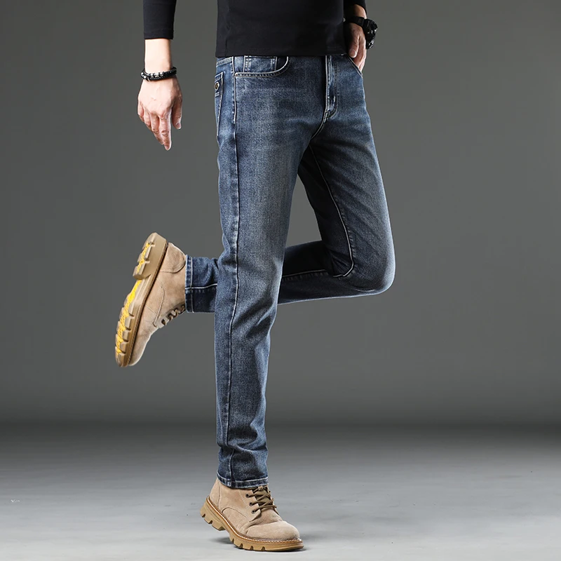 Men's Spring Autumn and Winter Thick Jeans Fashion Slim Fit Stretch Men's Denim Trousers 2025 New Style Large Size 28-40