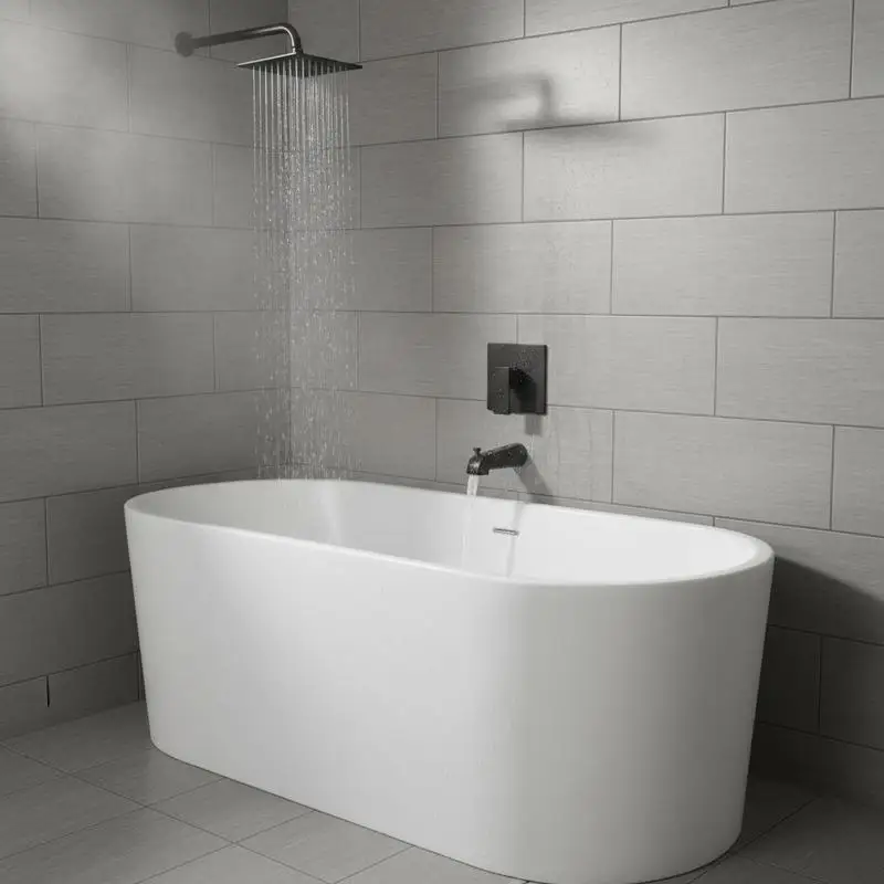 

Matte Black Bath Fixture Combo 4-Inch Rainfall Head Bathtub Spout Single-Handle Valve Trim For Residential Bathroom Home Renovation Hotel Suite Metal Construction Wall Mounted Showering System Luxury Finish Modern Design