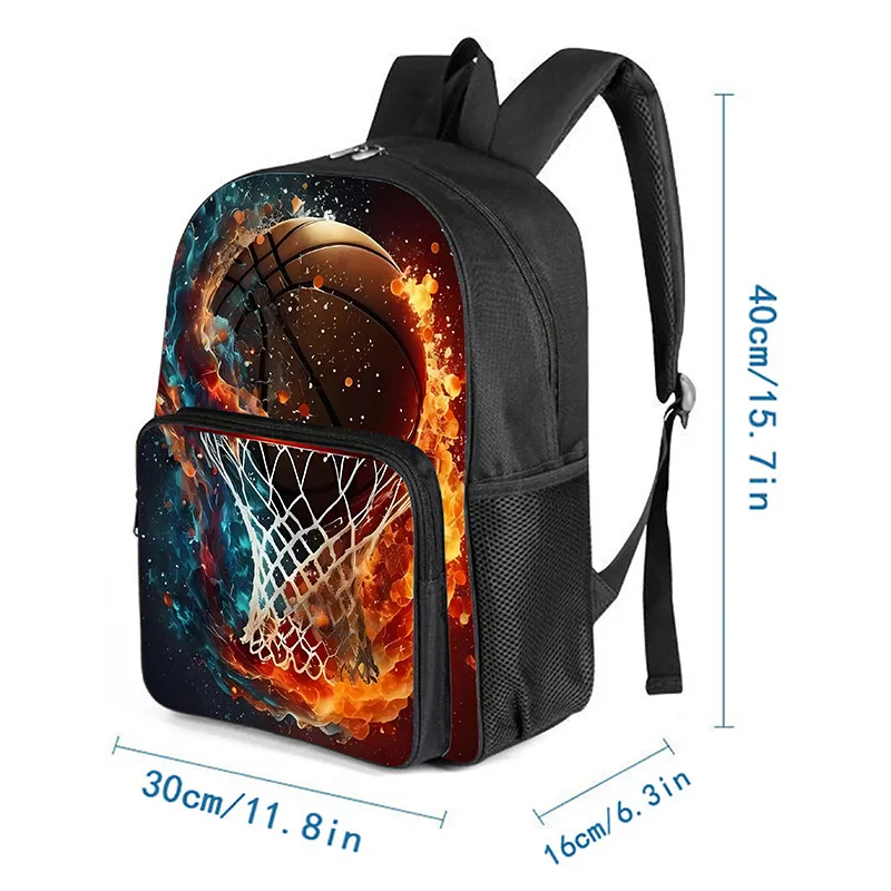 Basketball Pattern Square Front Pocket Backpack for Boy and Girls Best Gifts 2D Flat Cartoon SchoolBags for Children