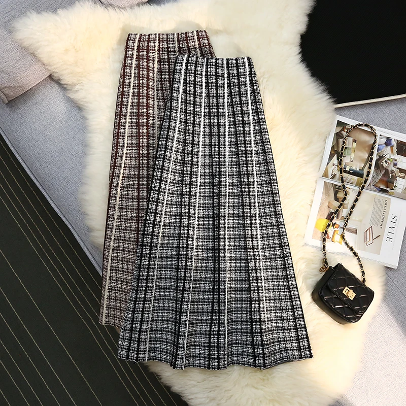 New 2025 Skirt Women Winter High Waisted A-line Retro Umbrella Knit Skirt Woman