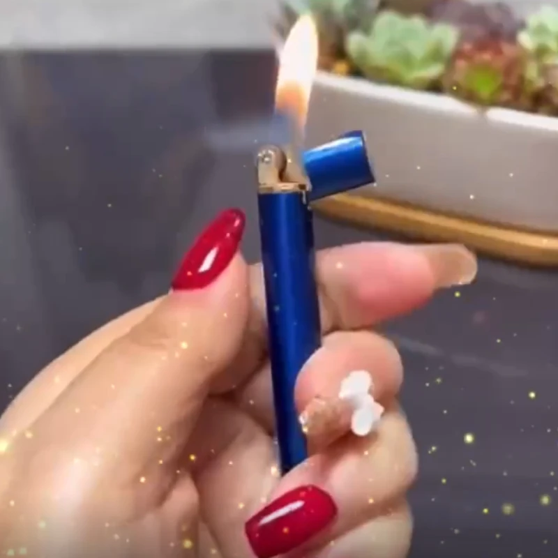 

New Mini Compact Metal Open Flame Lighter Cigarette-Shaped Butane Gas Fire-Free Grinding Wheel Smoking Accessory Cute Tool