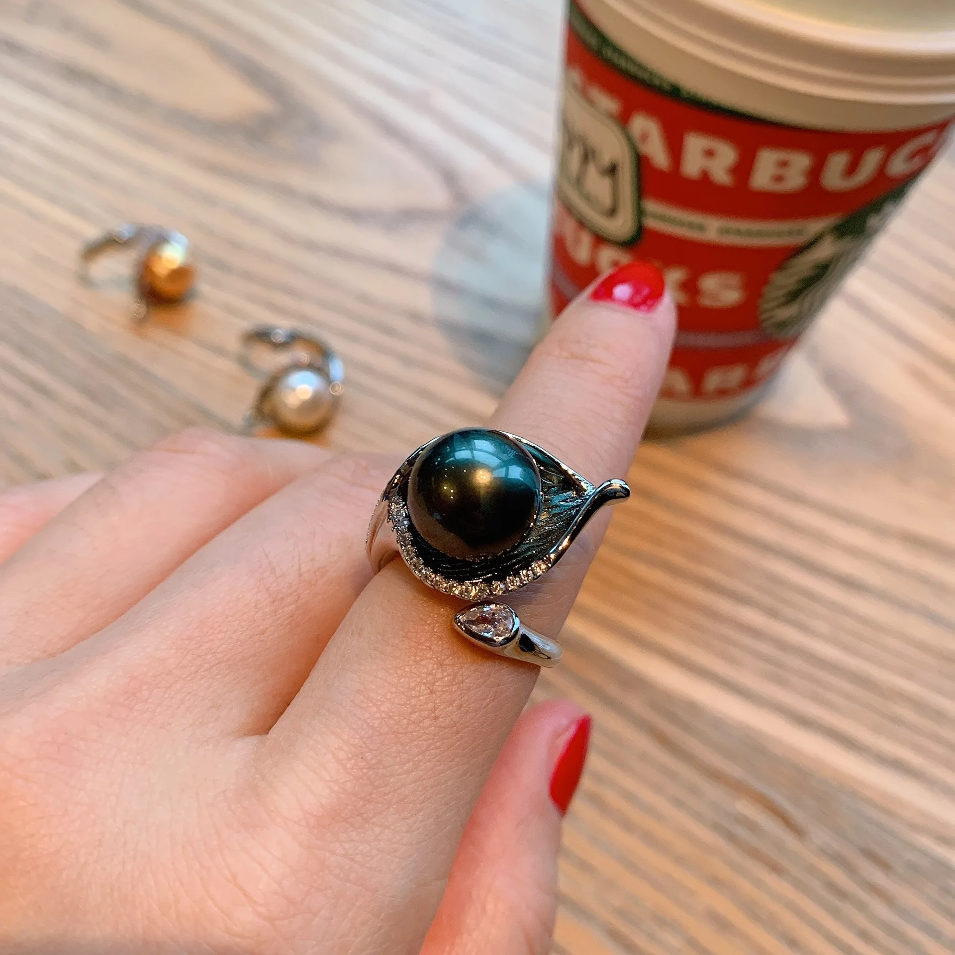 Luxury Designer 925 Sterling Silver 14MM Pearl High Quality Cubic Zircon Adjustable Rings Women Charms Party Fine Jewelry Gift
