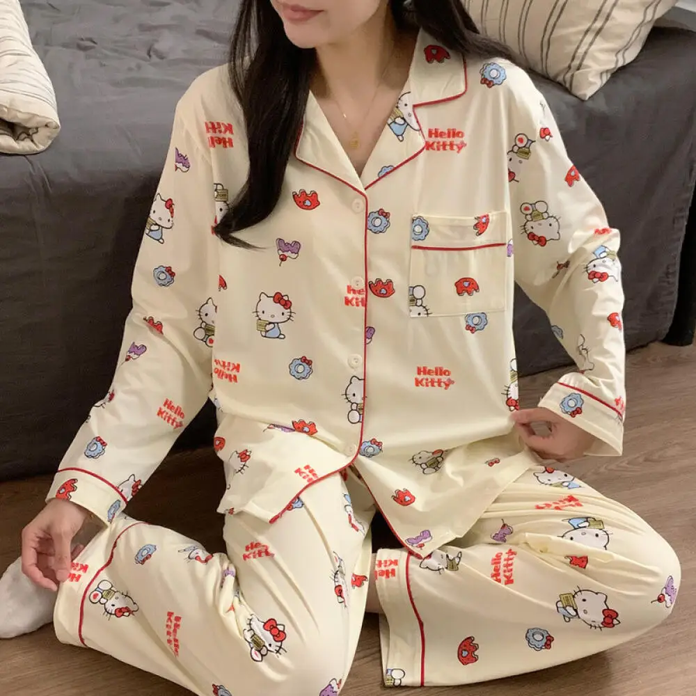 conjunto-de-pijamas-sanrio-hello-kitty-2-pecas-para-mulheres-kawaii-cinnamoroll-anime-kt-cat-camisetas-de-manga-longa-calcas-roupas-de-lazer