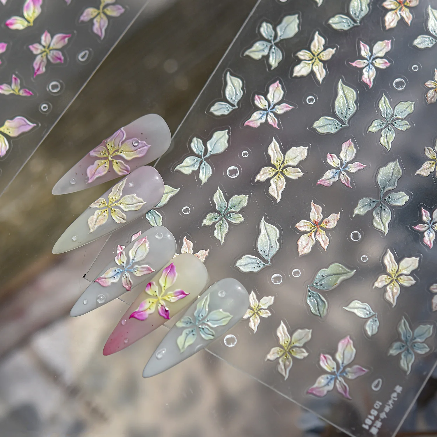 Colorful Lily Flowers 5D Reliefs Nail Charms Sticker lilies Gradual Petal Delicate Nail Art Stickers Manicure Decals Decoratio