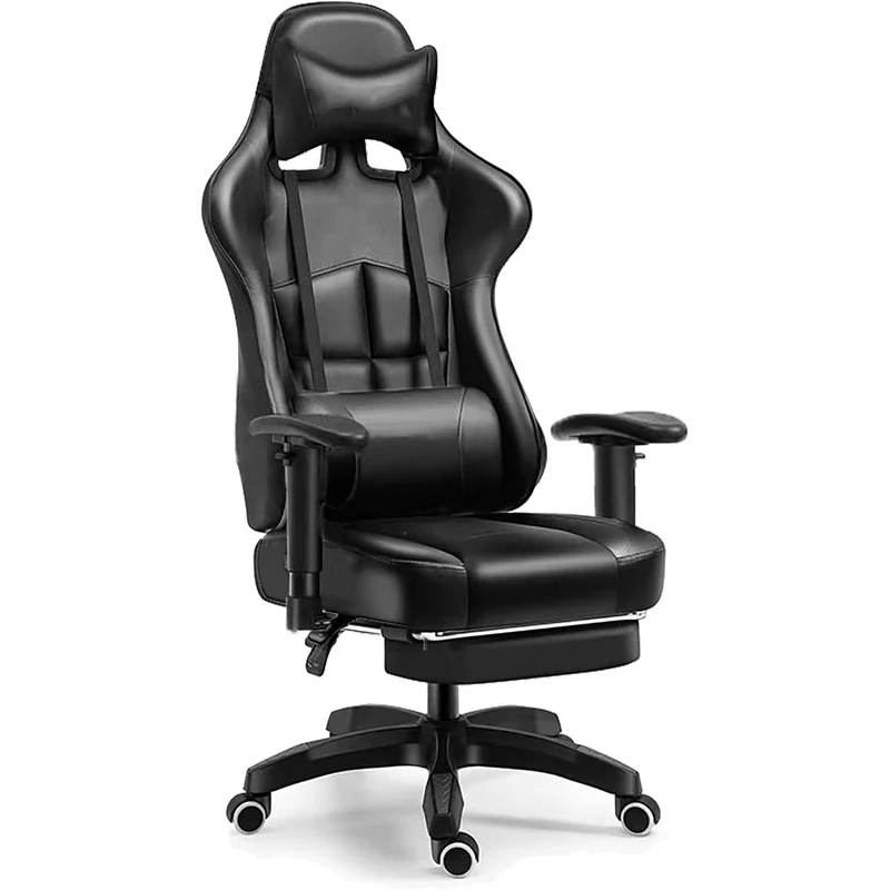 Chulovs Gaming Office Chair with Footrest Ergonomic Leather Video Game Chair Adjustable Armrest High Back Gamer Chair with Headr