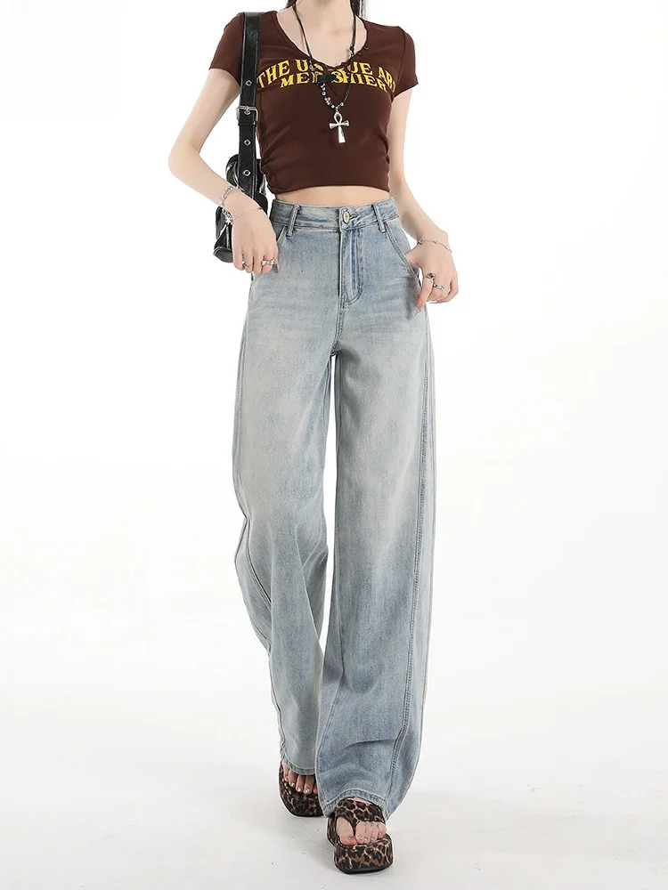 

Американские ретро лоскутные широкие джинсы женские летние новые с высокой талией свободные утягивающие драпированные брюки-ножи повседневные брюки