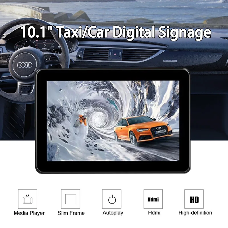 مسند رأس تاكسي مقاس 10.1 بوصة للإعلان على المركبات المتنقلة مع برنامج التحكم عن بعد