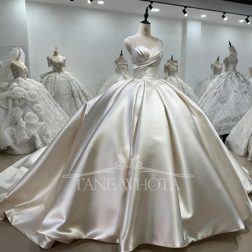 Suknia Slubna Spaghetti Straps Sleeveless Beaded Ruched Lace-Up Back Customized Ball Gown Wedding Dress