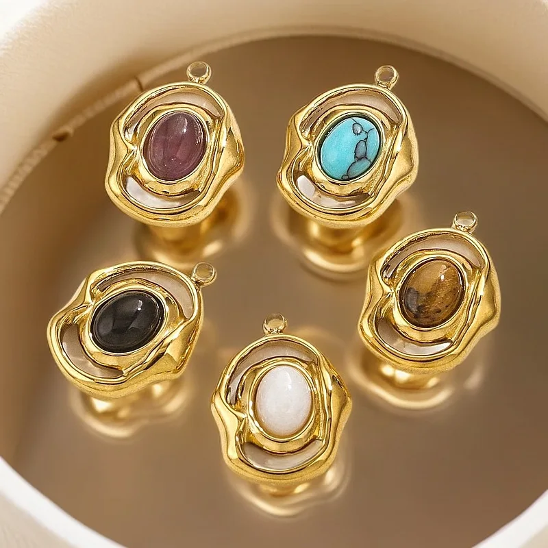 

Water Drop Natural Stone Titanium Steel DIY Pendant Female Geometric Stainless Steel Jewelry Pine Stone Earrings Pendant