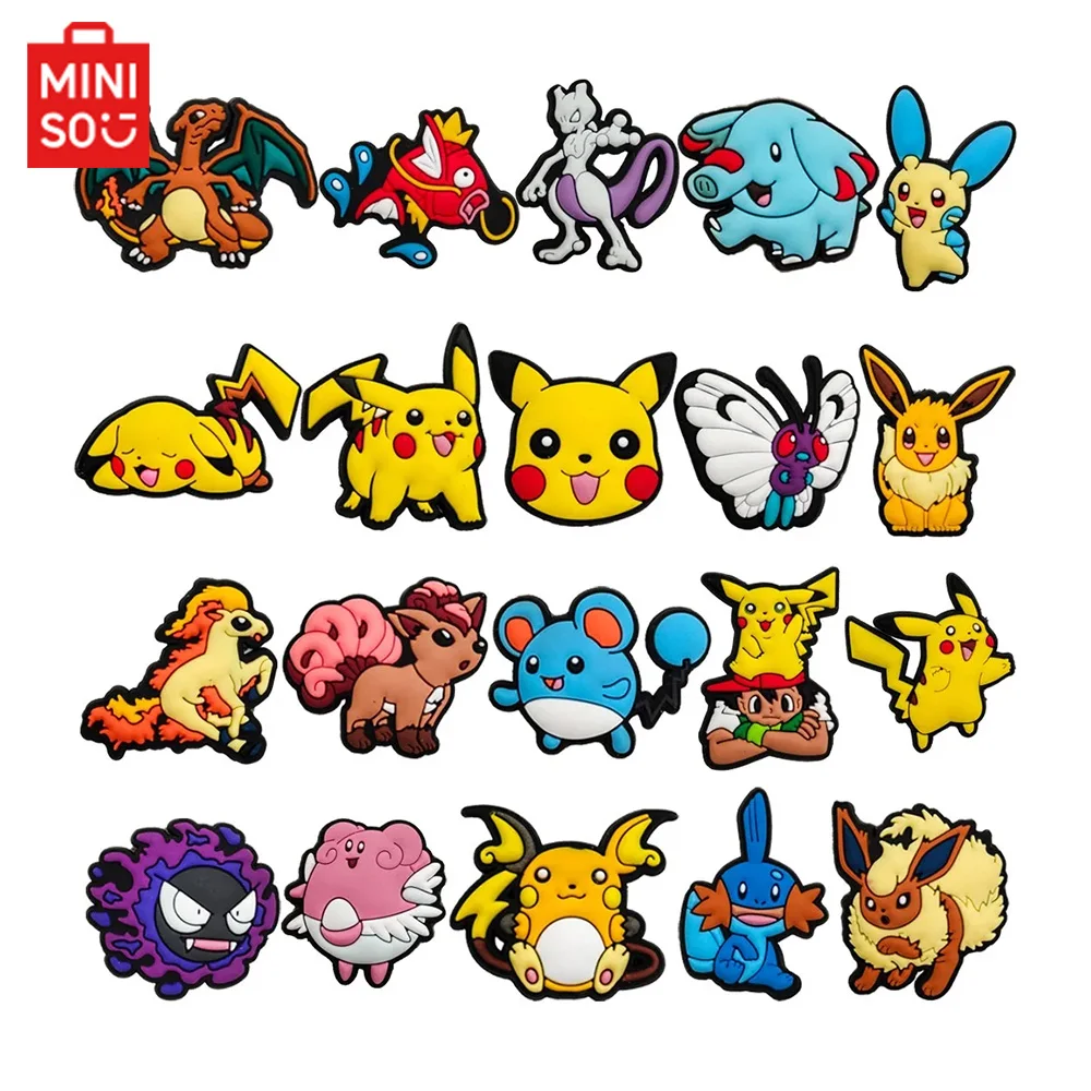 MINISO 20/27 قطعة أحذية البوكيمون السحر ل قباقيب الصنادل الديكور بيكاتشو الكرتون أنيمي إكسسوارات الأحذية سحر الأصدقاء الهدايا