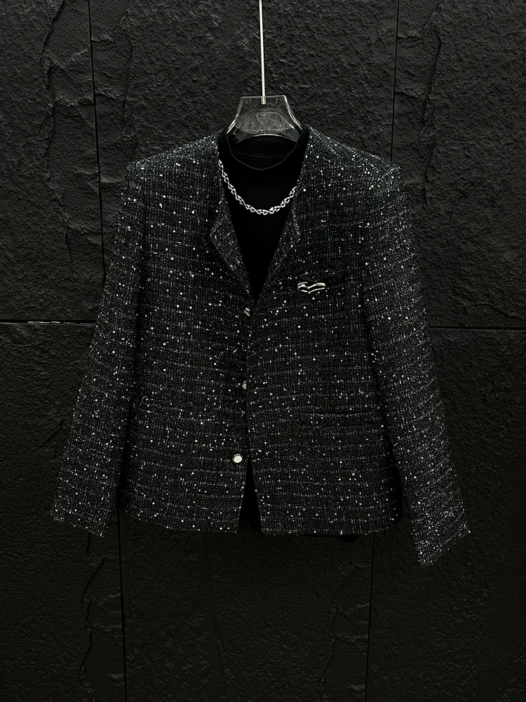 

2025 новый дизайн, трикотажные мужские джеты, модные корейские джеты с блестками, свободные джеты с подкладкой на плечах, молодежный тренд