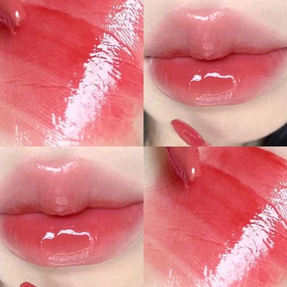 Batom Líquido Glossy com Espelho, Gelatina Lip Glaze, Lasting Tint, Impermeável, Hidratante Maquiagem, Cosmética Glossy, Vermelho, Novo, V3q9