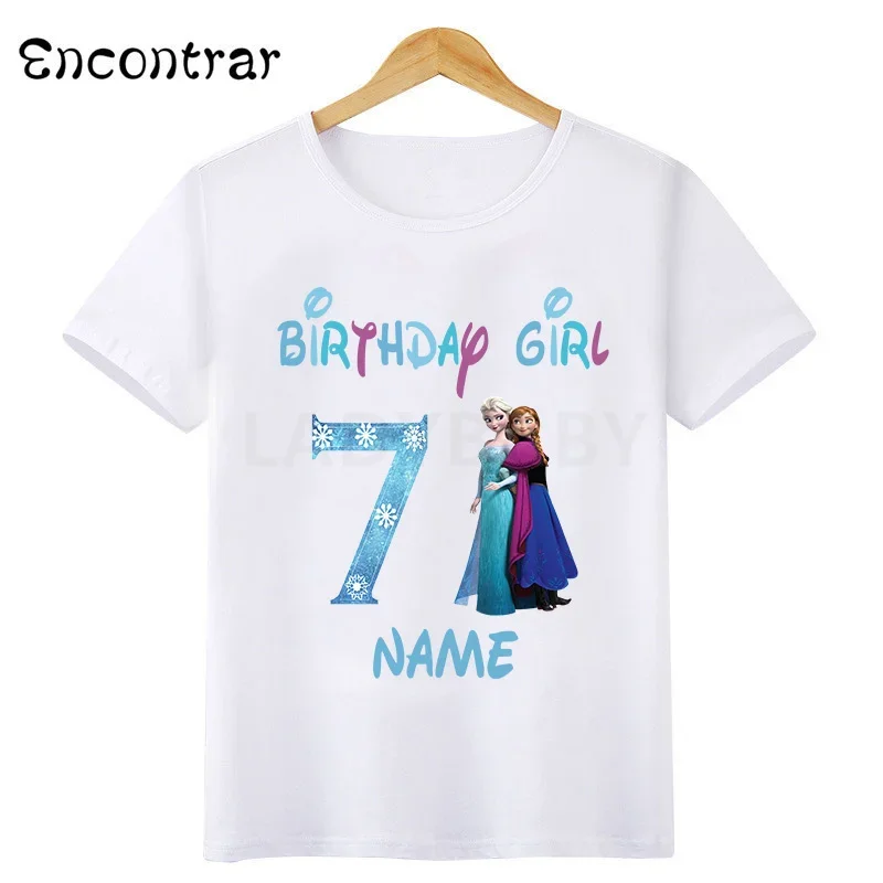 Disney Princess Frozen Elsa Anna Birthday Girl T-shirt Kids Clothes 1 2 3 4 5 6 7 8 9 Years Girls T shirt Children\'s clothing