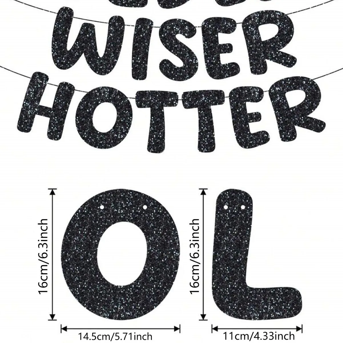 Pre-Strung Older Wiser Hotter Birthday Banner – No DIY Glitter Letter Garland Sign for Funny Adult Birthday Party Decorations