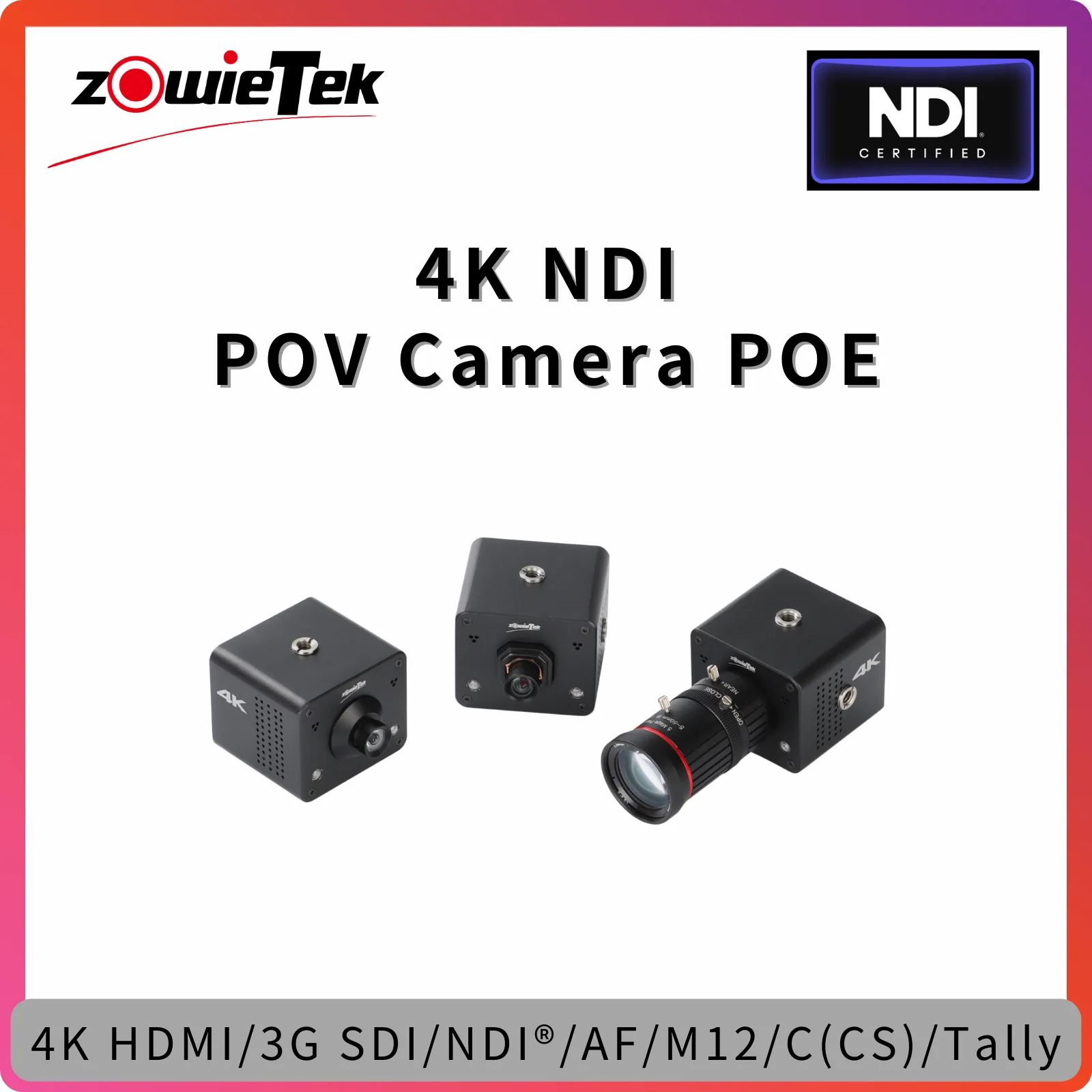 4K NDI|HX3 POV Box Camera PoE, HDMI SDI Output, RTSP/RTMP(S)/SRT, StandaloneLive Streaming, C/CS, AF, M12