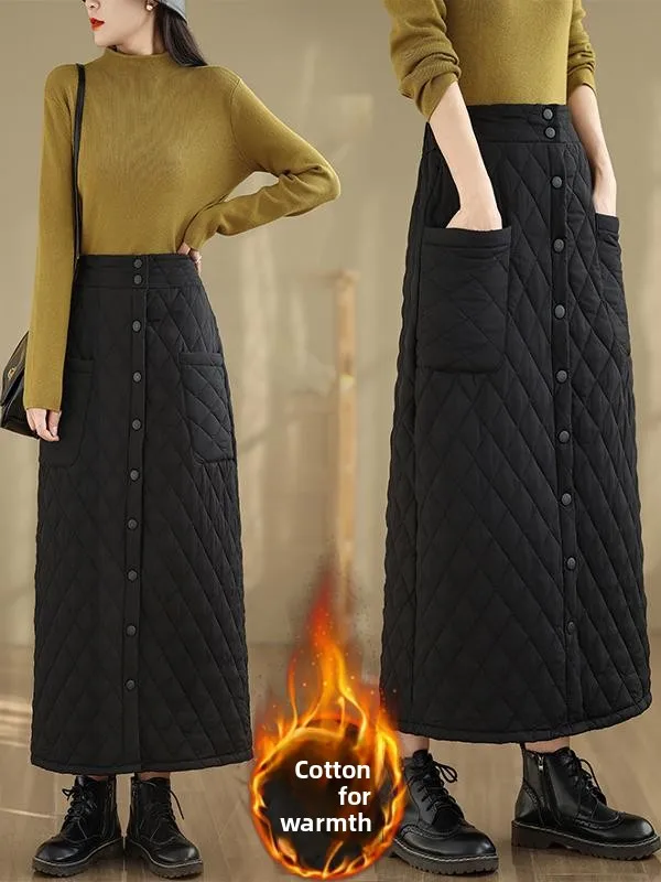 

Хлопковая юбка средней длины с высокой талией больших размеров, женская модная юбка трапециевидной формы для поездок на работу, повседневная одежда Thiened для зимнего сезона