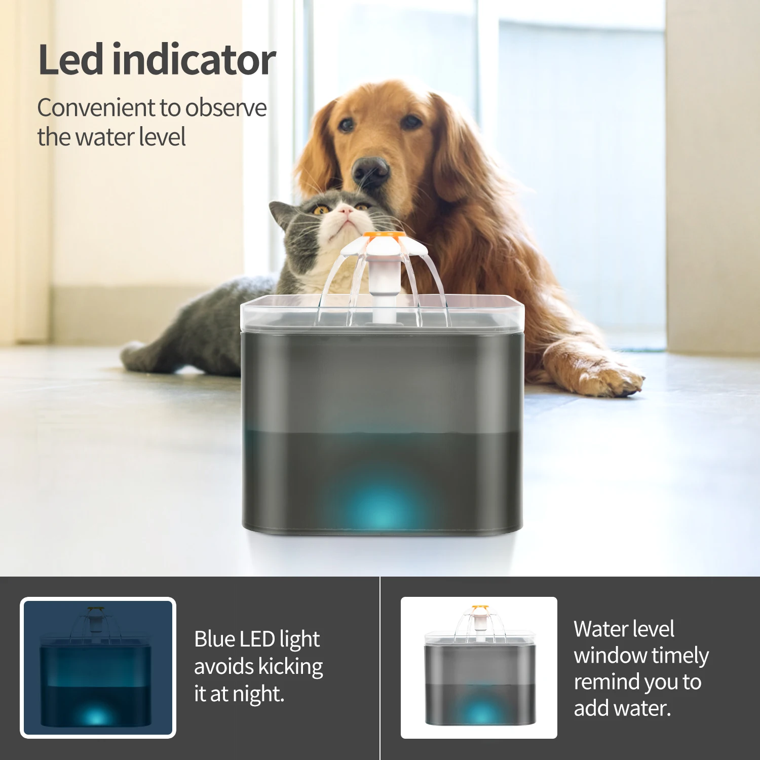 Fonte de água para gatos, filtro automático, iluminação led, usb, elétrico, mudo, bebedor de gato, 2l, recircular, filtring, dispensador de água
