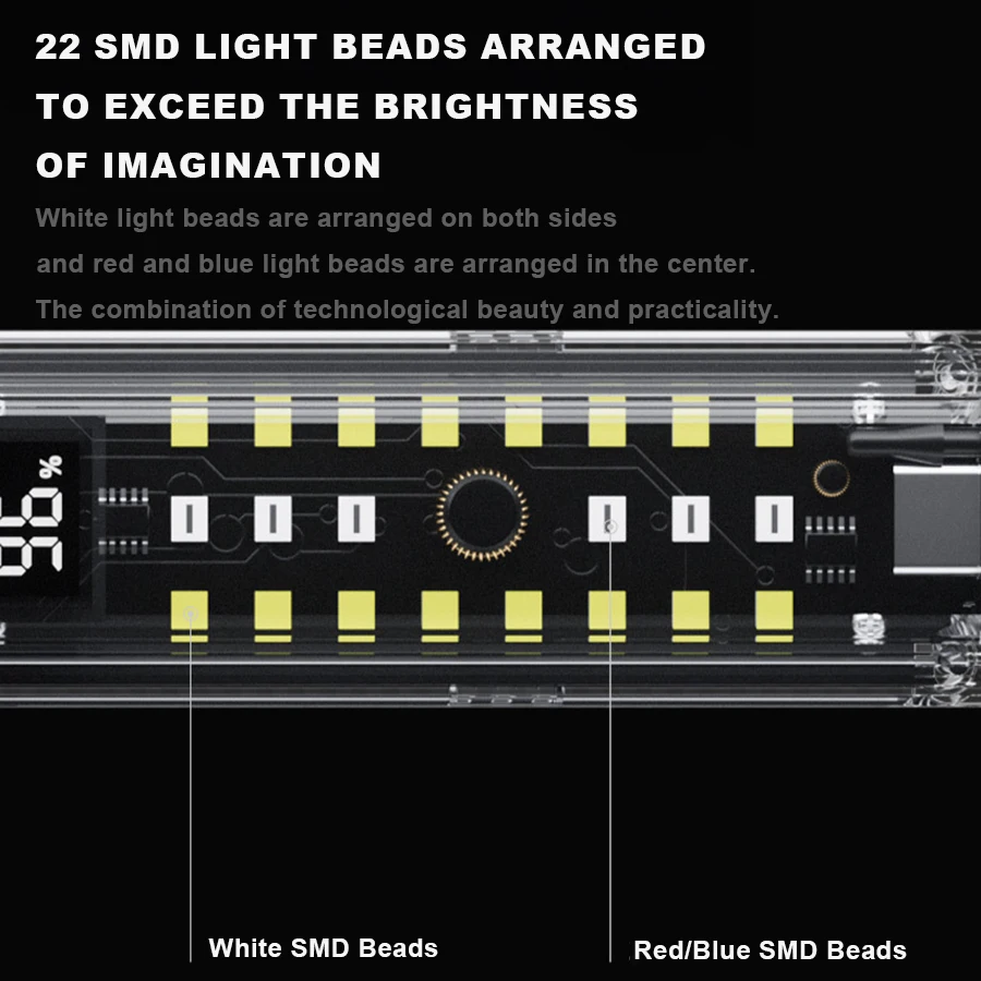 Multifunctional White Laser Safety Hammer Flashlight Roller Zoom Tactical Flashlight Outdoor Exploration Dual Light Source Torch