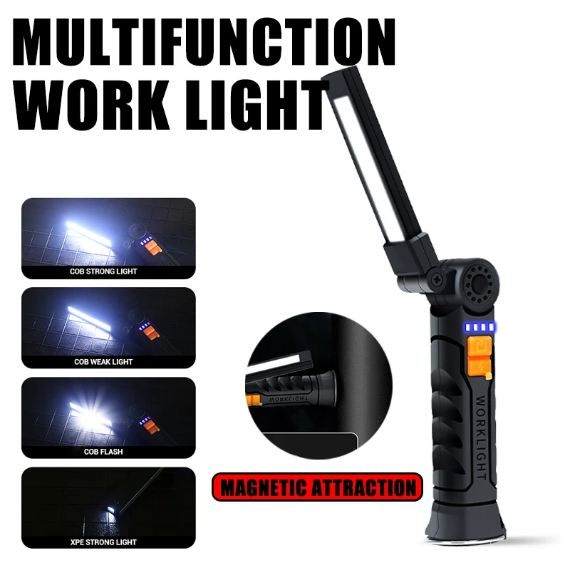 Portable Handheld Work Light LED Lighting Strong Magnet Suction Super Bright Strong Light Charging Cob Repair Light Flashlight