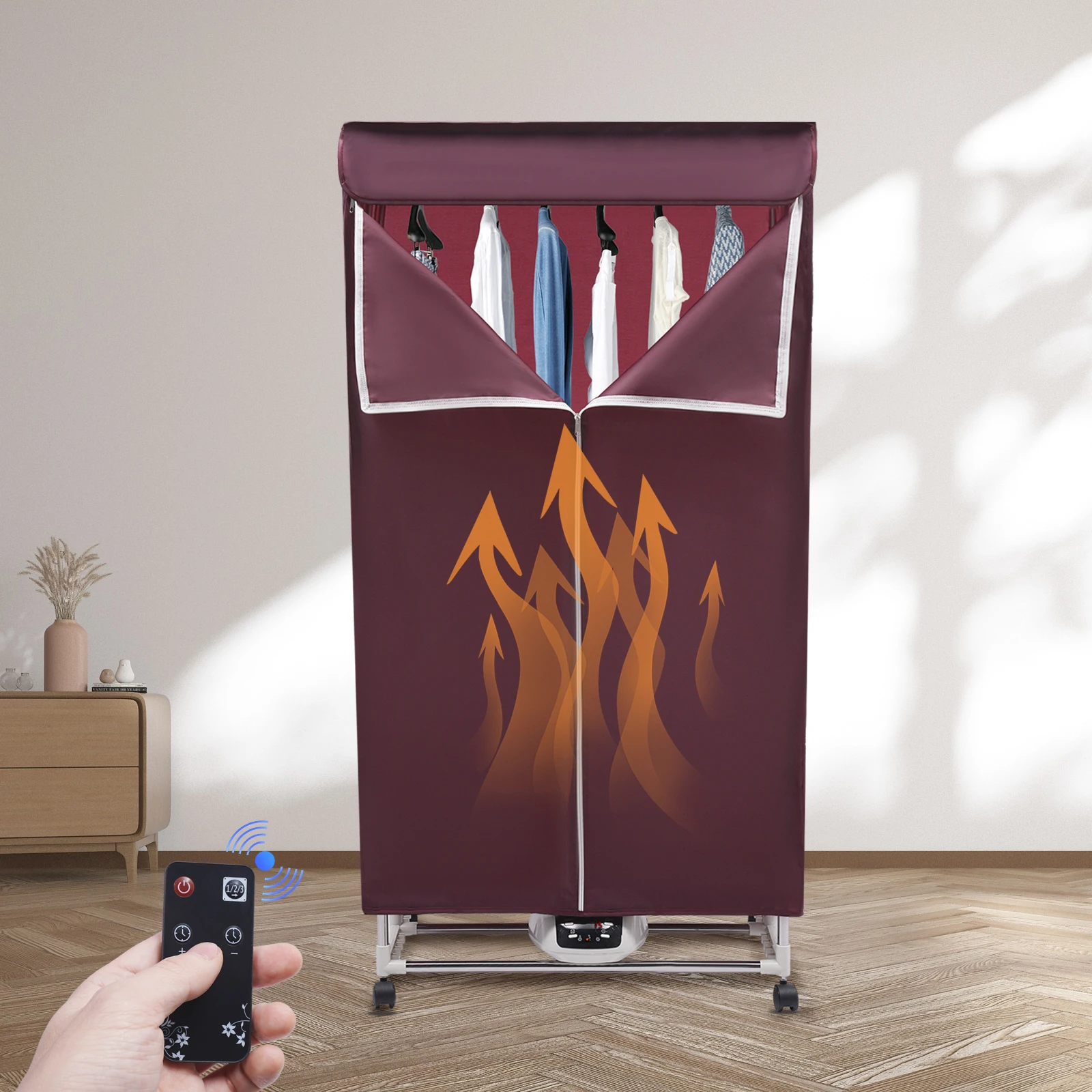 1200-1500W Portable Electric Travel Mini Clothes Dryer Machine PTC 5-layer Heating with Remote Control for Apartments