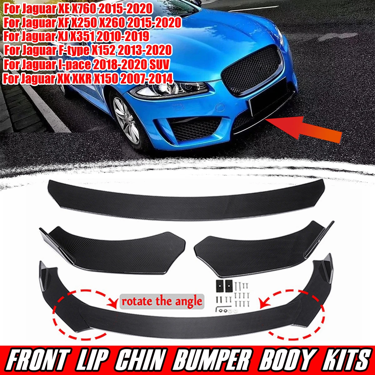 3 Piece Universal Car Front Lip Chin Bumper Splitter Diffuser Spoiler Body Kits For Honda For Audi For Benz For BMW For Subaru