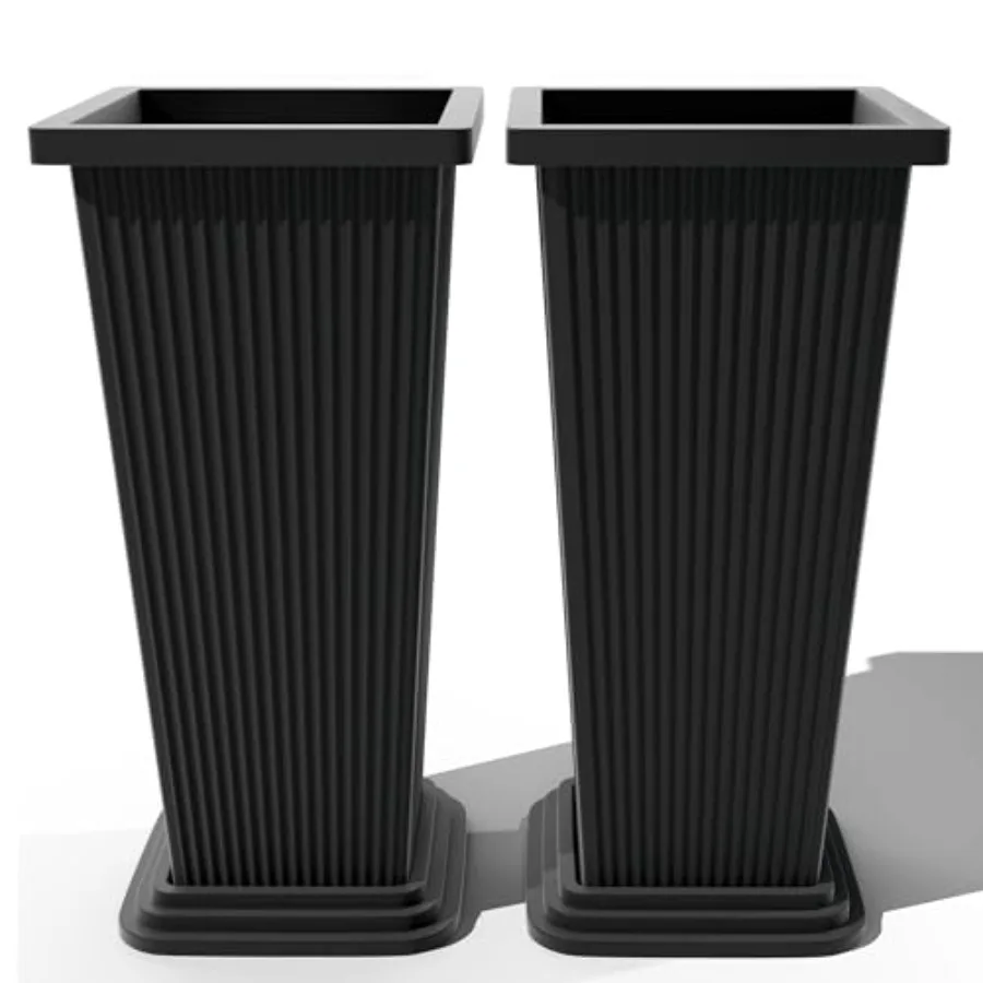 

Набор из 2 высоких кашпо для уличных растений, 24 дюйма, большие конические горшки с дренажными поддонами, устойчивые к погодным условиям пластиковые контейнеры для растений