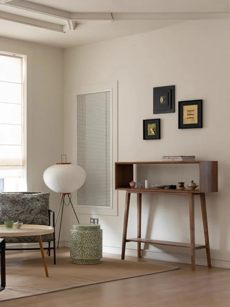 خشب الرماد الخشب الصلب، طاولة جانبية شفافة للشرفة، حقيبة رف المتحف، طاولة تخزين بطبقة مزدوجة #5