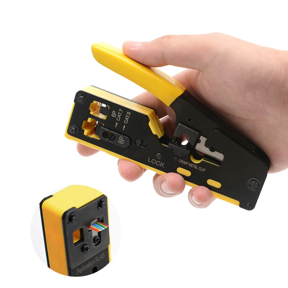 Straight RJ45 Crimping Tool Kit, Integrated Ethernet Crimper Cat6 Cat5 Crimping Tool Ratchet Modular Data Cable Crimper image 3