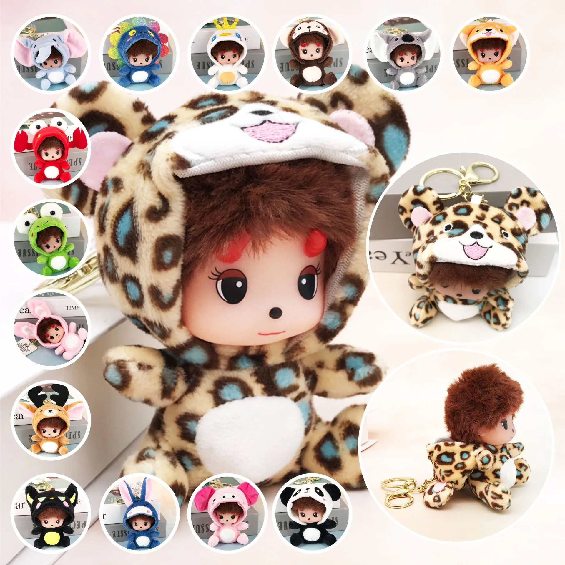 New model ‌Monchhichi Plush Toy Keychain Funny Animal Hat  Backpack Cartoon Character Pendant Car Pendant Christmas