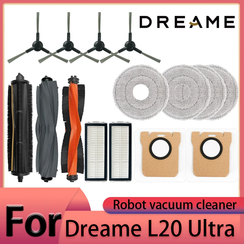 Accesorios Originales para Aspiradora Robótica Dreame L20 Ultra: Cepillo Principal, Cepillo Lateral, Filtro HEPA, Paños de Limpieza, Bolsa para Polvo, Repuestos