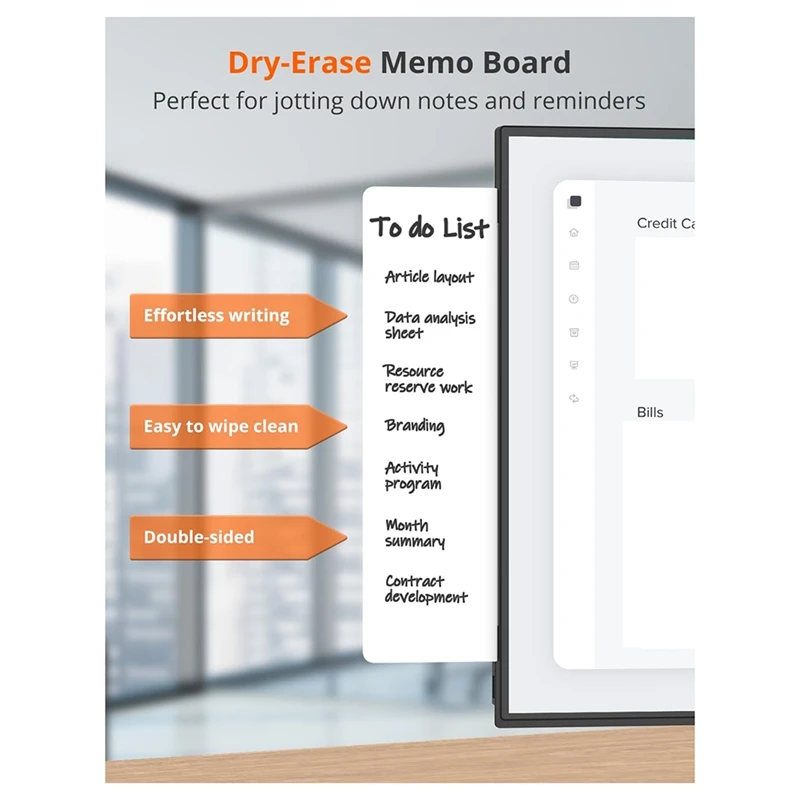 2 Pack Monitor Memo Whiteboard, Magnetic Sticky Note Holder Dry Erase Board For Computer With Self-Adhesive Metal Strips