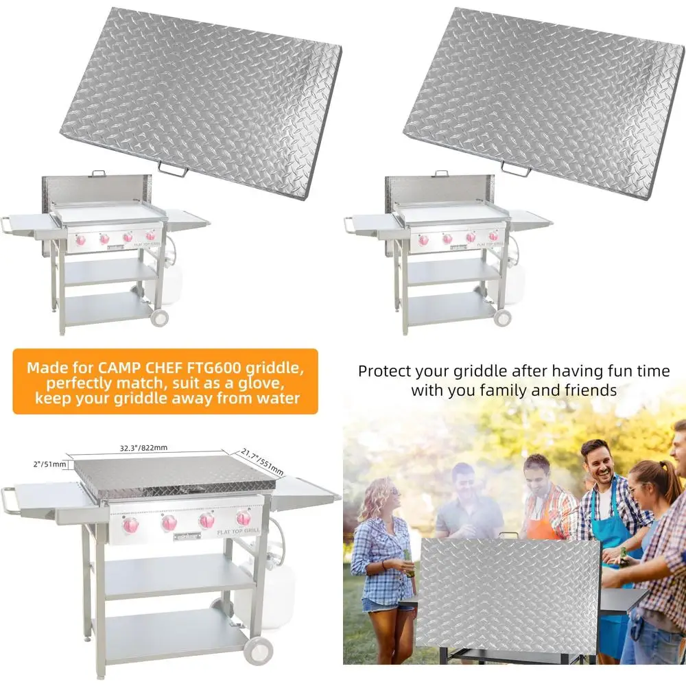 

32 Camp Chef FTG600 Griddle Lid, Outdoor Flat Top Grill Accessory, Diamond Plate Aluminum Cover