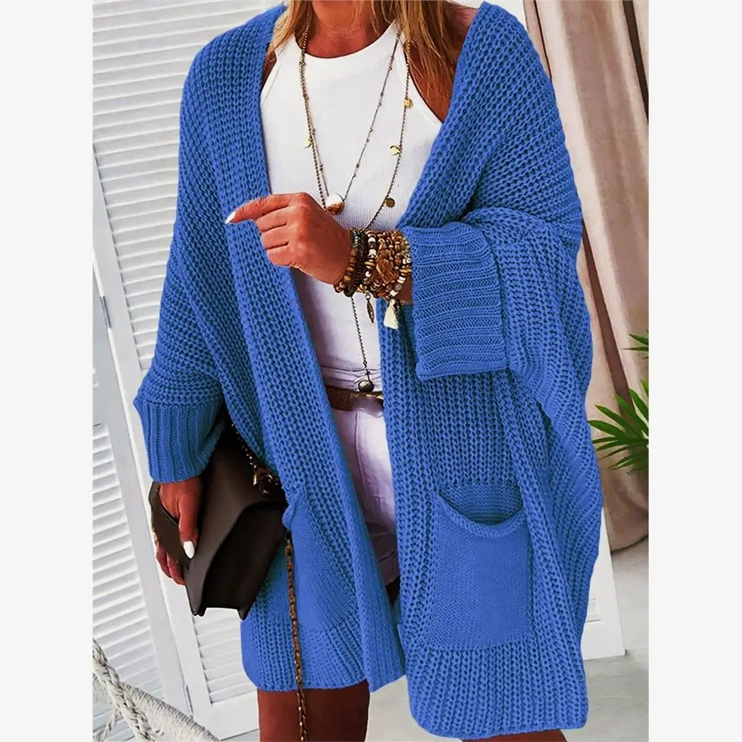 Maglione lavorato a maglia casual da donna Lungo Sve Maglieria di media lunghezza Cardigan aperto allentato Capispalla per i pendolari autunnali