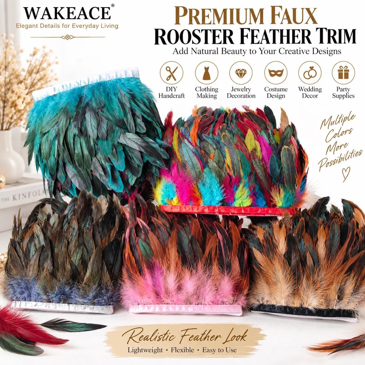 Premium LongFaux Rooster Feath - Fringe Ribbon Sewing ulasan dan harga