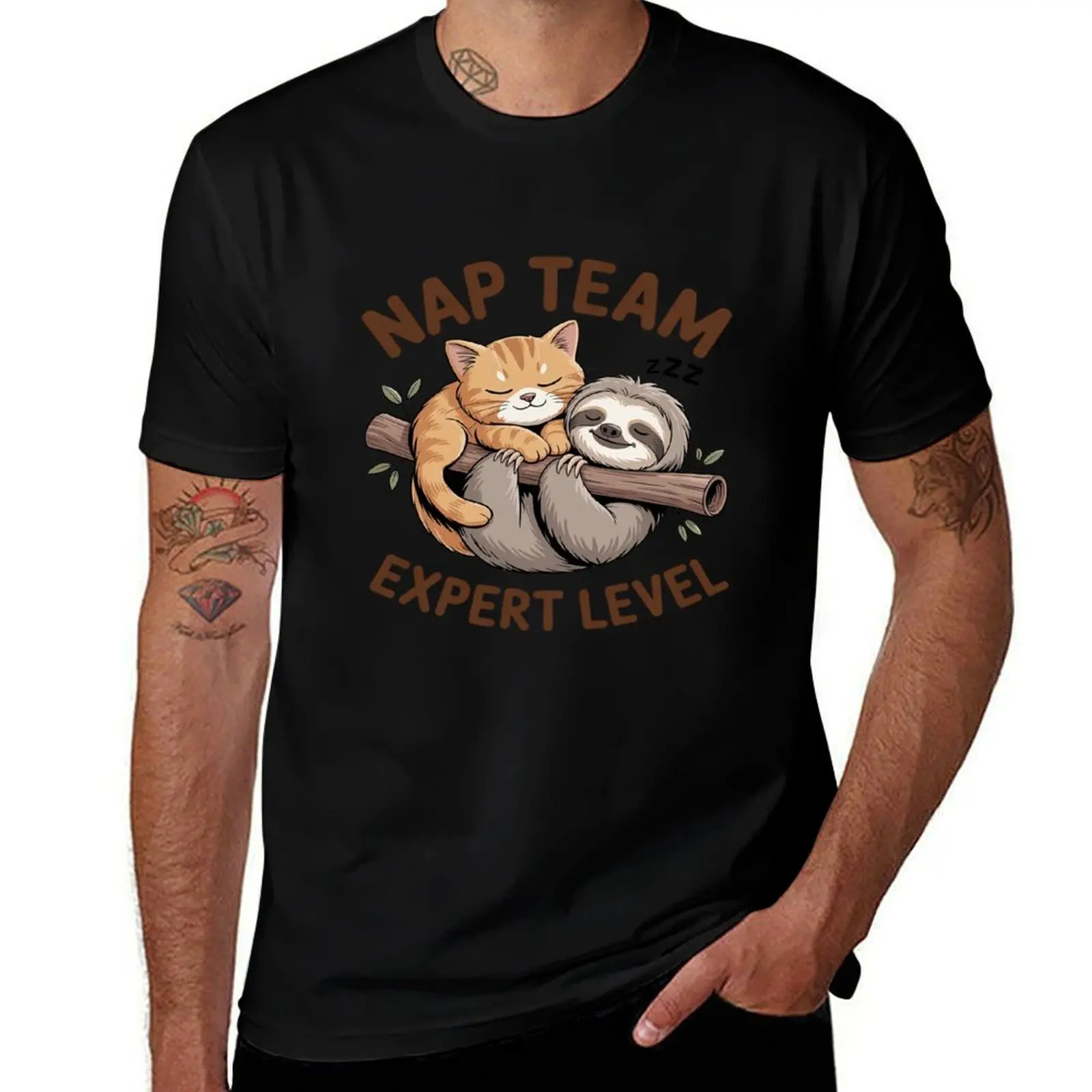 

Cute Kawaii Cat and Sloth Sleeping Nap Team Expert Level T-Shirt tops Clothing oversized graphic tee plain t shirts men