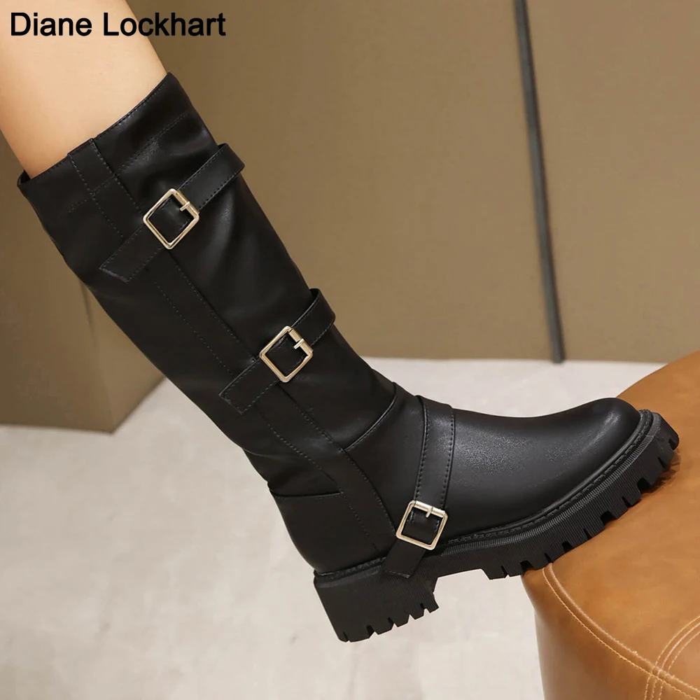 

Woman Boots Knee High Platfrom Studded Spring Summer Knight Combat Gothic Elegant Medium Heel Women's Shoes Motorcycle Footwear