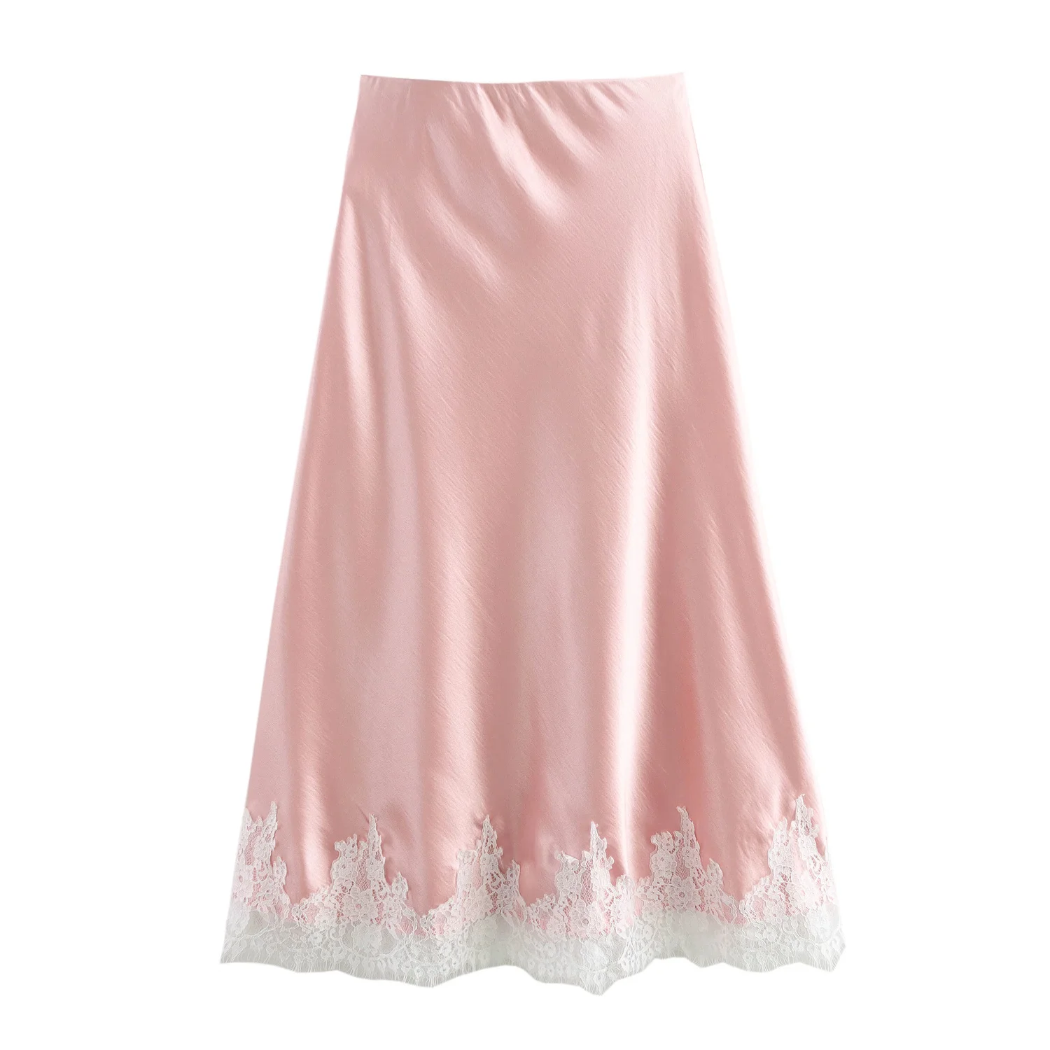 2025 Vintage Contrast Kleur Kant Zoom Gesplitste Satijnen Rok Vrouwen Elastische Taille Maxi Lange Enkellange A-lijn Rokken Femme Sakers