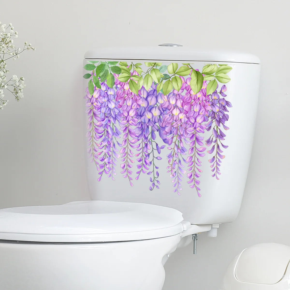 25*30cm Purple Flower Wisteria Vine Wall Stickers Living Room Bedroom Bathroom Toilet Lid Printing Decorative Stickers Ms6321