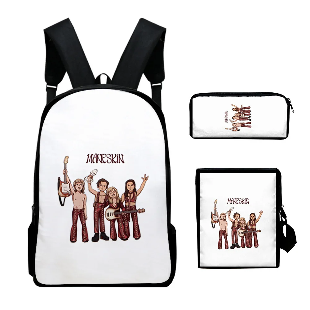 Trendy Popular Cool Maneskin 3D Print 3pcs/Set pupil School Bags Laptop Daypack Backpack Inclined shoulder bag Pencil Case