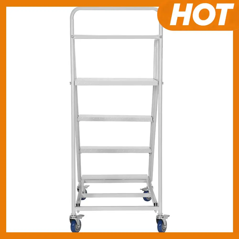 

4 Steps Platform Vehicle Step Ladder 445LBs Capacity Industrial Rolling Step Ladder W/ Wheels for Supermarket Library