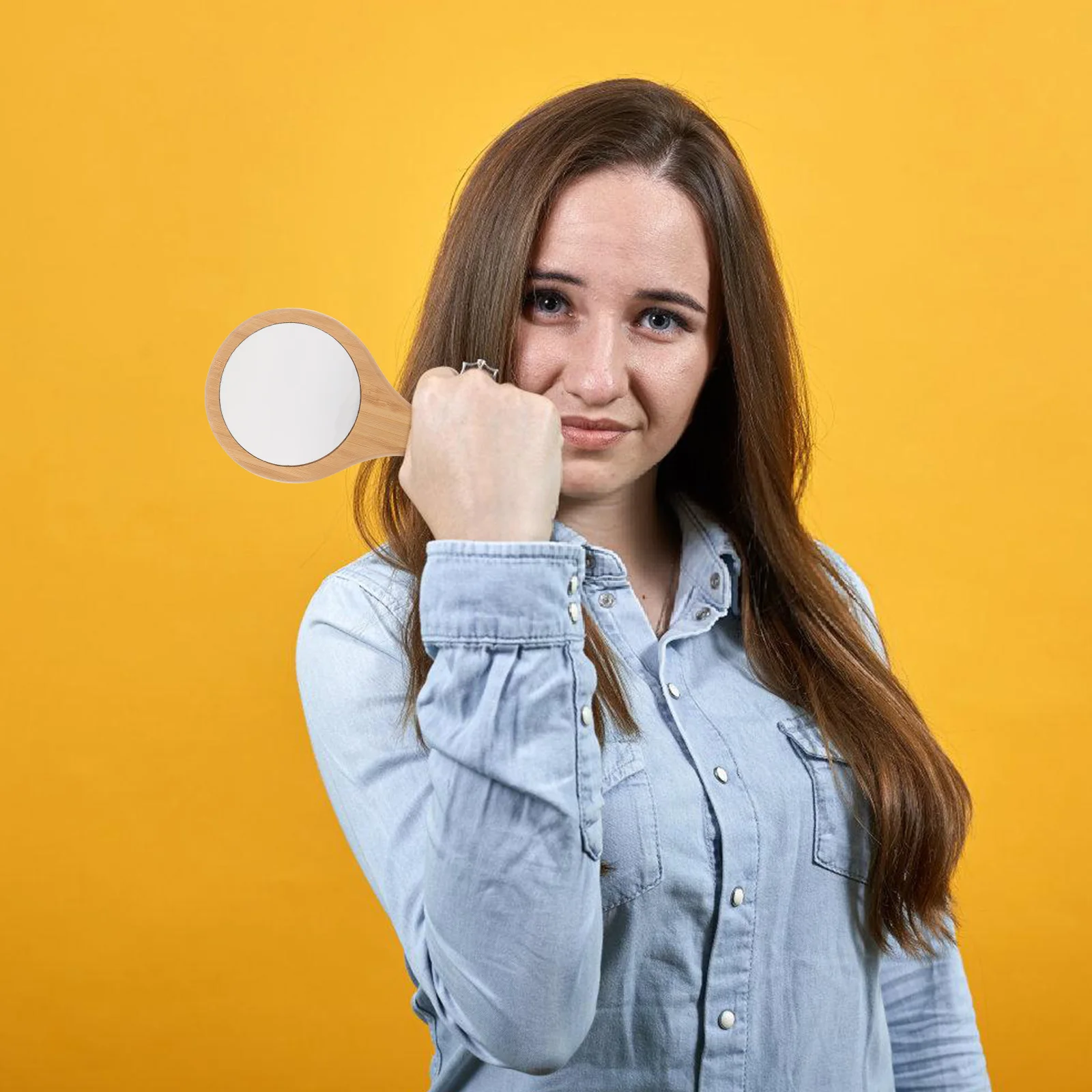 

Portable Round Wooden Handheld Mirror Vintage Mirror for Women Makeup Home Travel Hand Small Handheld