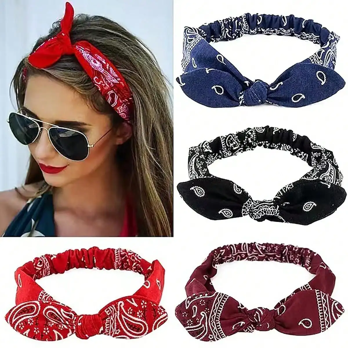 

Paisley Print Elastic Headband with Front Knot Design for Women and Girls