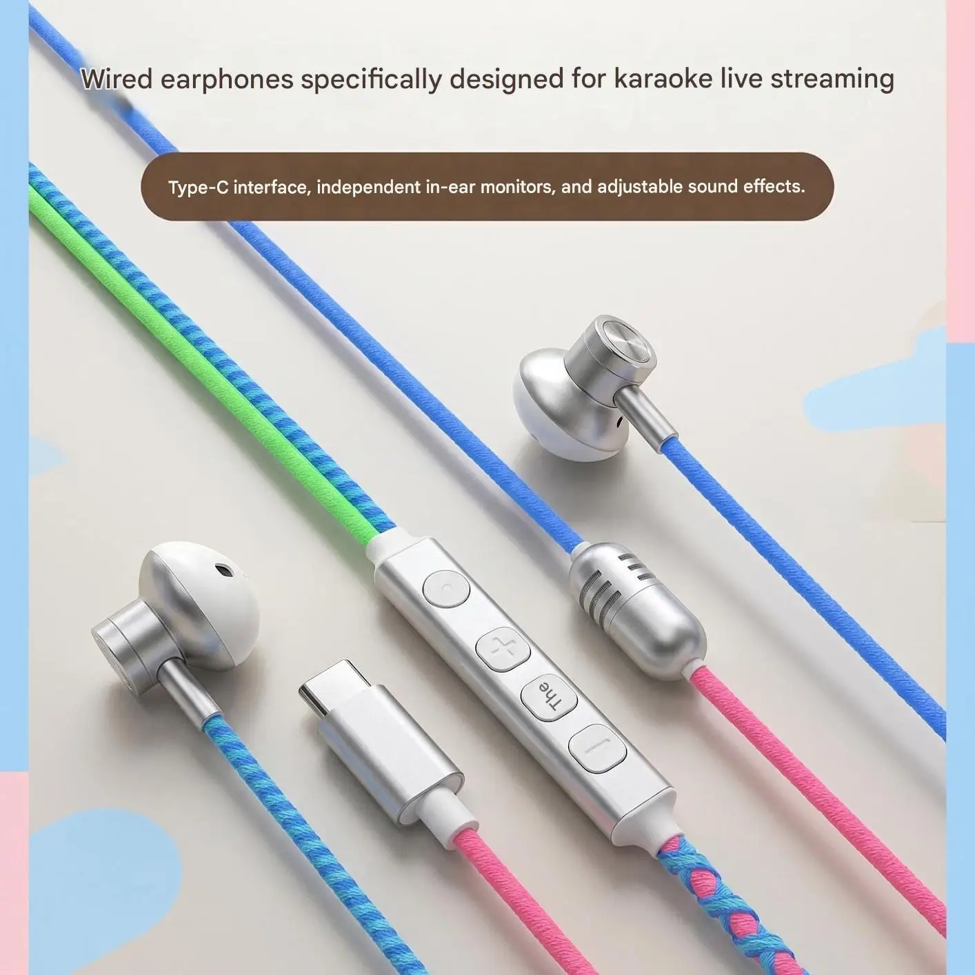 Braided Wired Earphone Typec In Ear Headphone With Mic Volume Control Stereo Bass Headset Universal for Smartphone