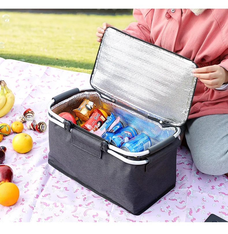 Super Large Outdoor Picnic Basket Cooler Case Box Thermal Insulated Bag Collapsible Foldable Aluminum Frame Waterproof Foil