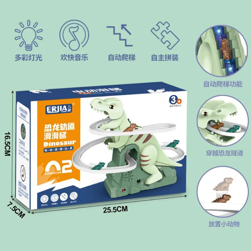 Kinder Dinosaurier elektrisches Spielzeug Kinder Puzzle Spielzeug Dinosaurier Treppe Schiene Auto elektrische Rutsche Achterbahn Set Geschenk