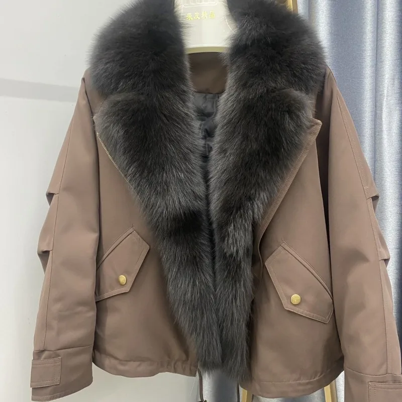 Winter Parker Down Jacket New Short Casual Imitate Fox Fur Collar Fur Removable Jacket  High Quality and High Appearance Level