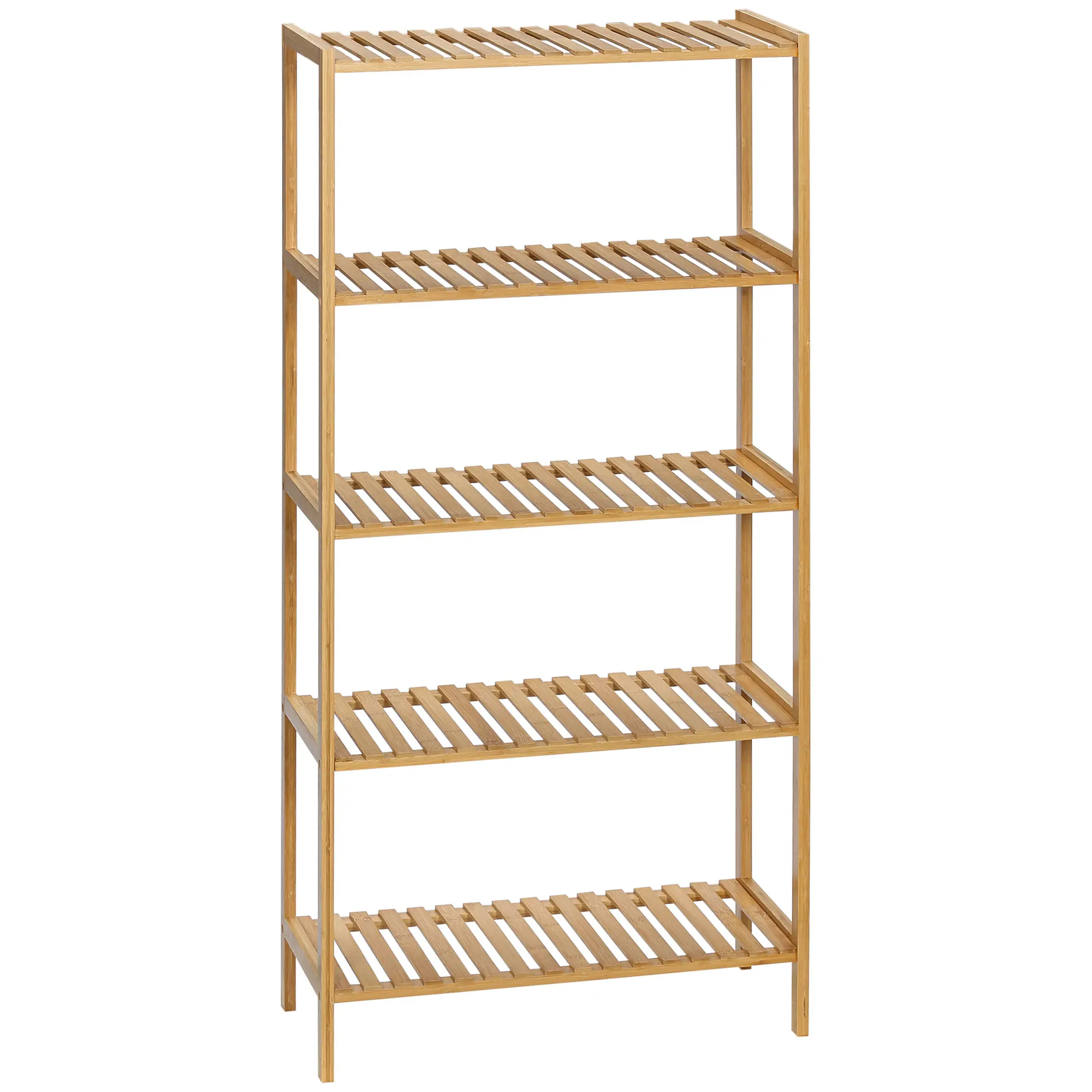 HOMCOM 5-level Bamboo Shelf Modern Standing Shelf Storage Rack for Bathroom Kitchen Living Room Bedroom Anti-roll 60x26x130 cm Natural