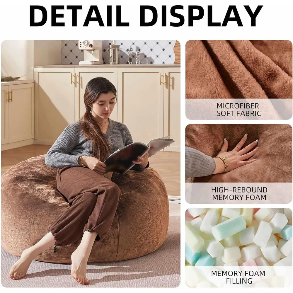 كرسي كيس فول من الإسفنج الذكي الكبير للبالغين والمراهقين، أريكة مستديرة بطول 3 أقدام مع غطاء فانيلا ناعم قابل للإزالة، مثالي للاسترخاء #4