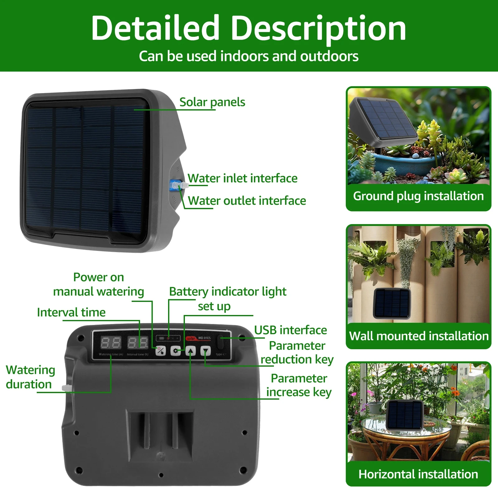 Solar Automatic Watering System Kit Automatic Timed Drip Irrigation Waterer Garden Potted Plant Solar Watering Device