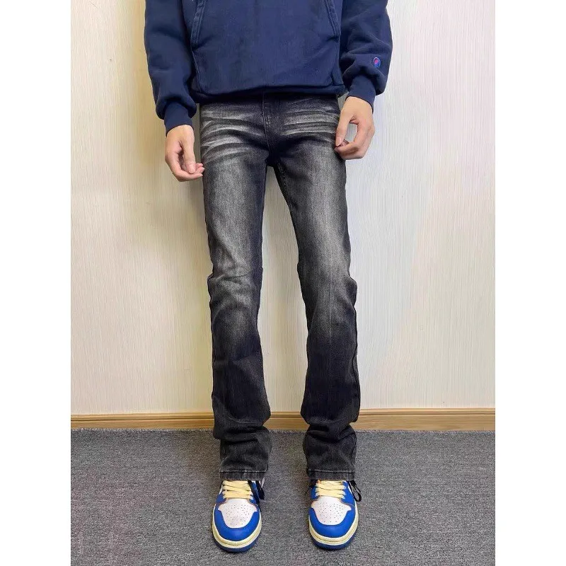 

Cleanfit Retro Waed Bleached Bla Jeans Men's Slim Straight Leg Long Pants American High Street Sle Comfortable Fit